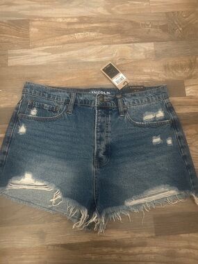 Lincoln High-Rise Distressed Denim Shorts - Blue